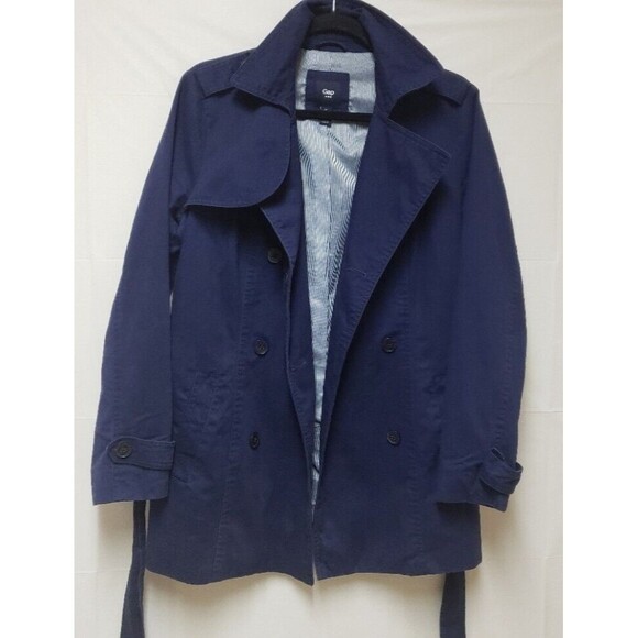 GAP Women's Navy Blue Trench Coat Fully Lined Double Breasted S Pre Owned Good - Picture 1 of 15